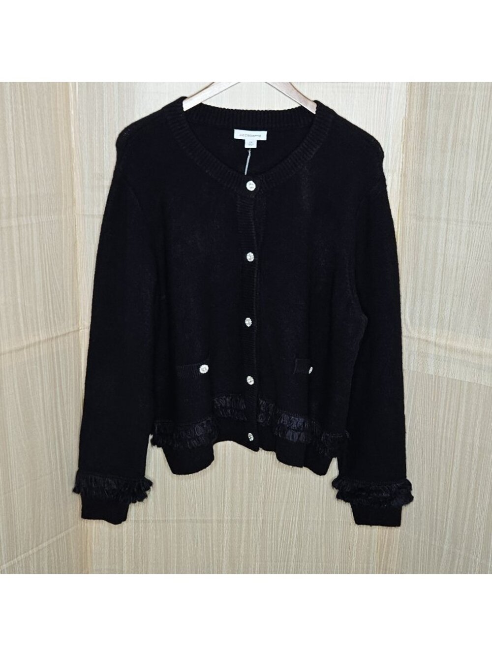 Liz Claiborne Womens New Plus Black Cardigan Sweater Rhinestone Buttons 2X - Picture 1 of 8